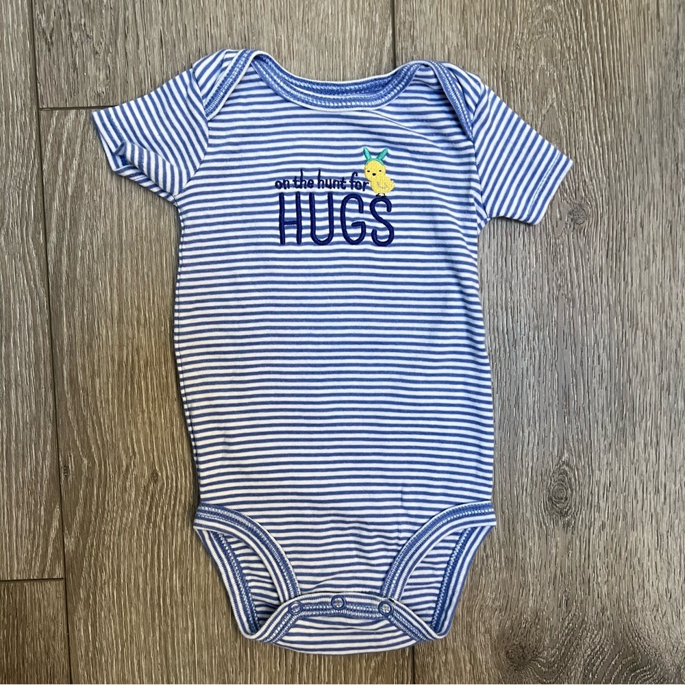 CARTERS SHORT SLEEVE EASTER BODYSUIT BLUE WHITE STRIPE 6MO